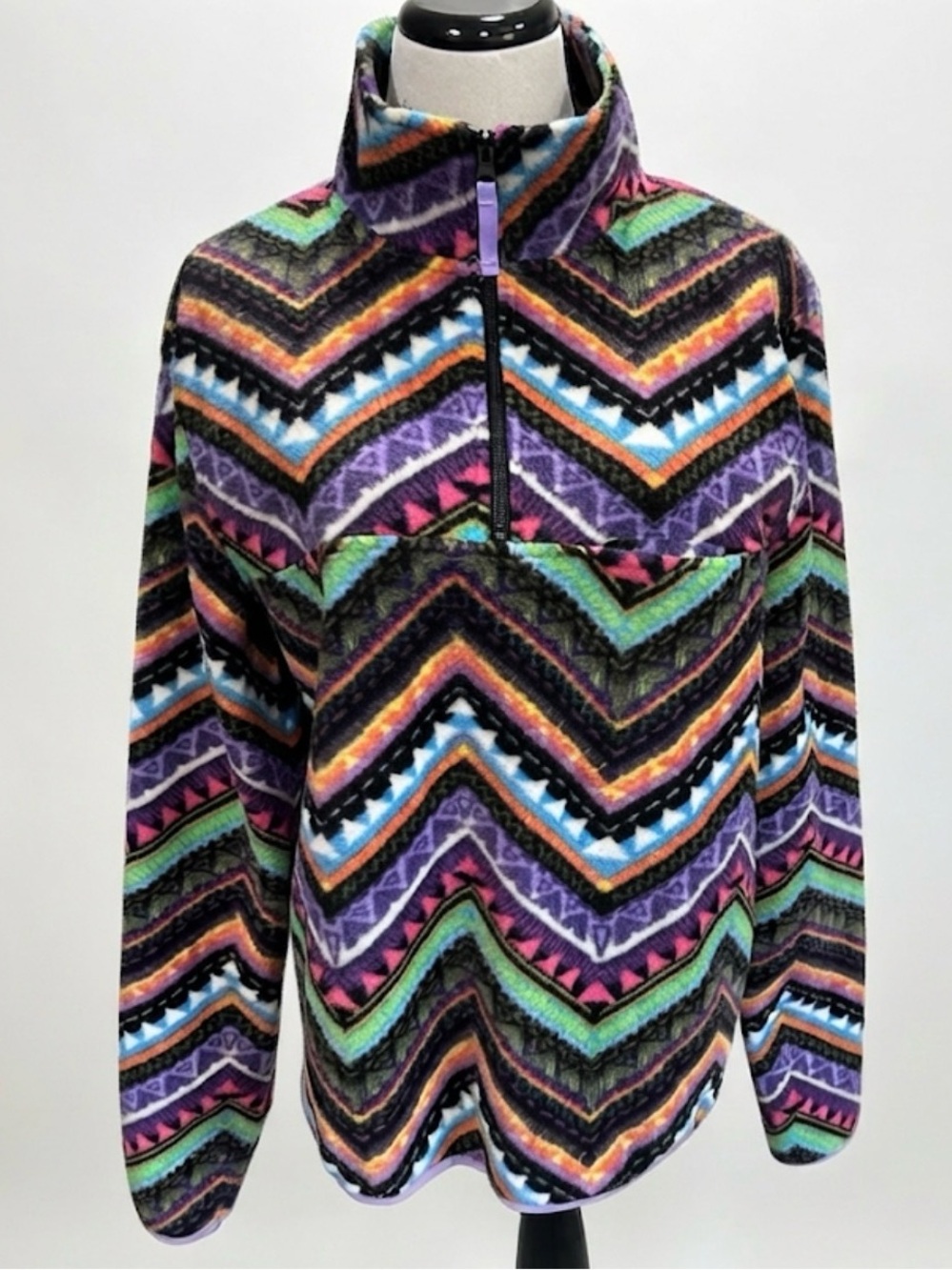 WeSC Fleece Pullover Mens Large Womens XL Mitch Zigzag Multi Color 1/4 Zip
